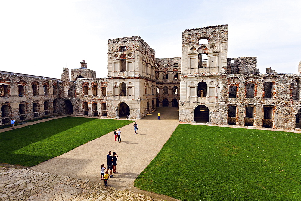 Elevated view of old palace and courtyard, Poland