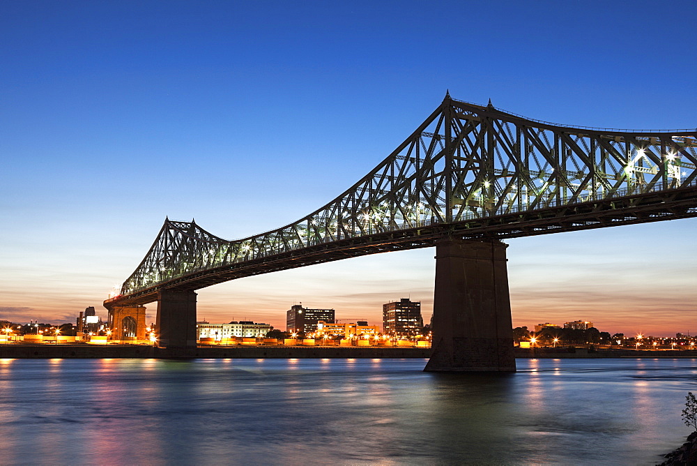 Illuminated Jacques Cartier Bridge against sky, Quebec, Canada