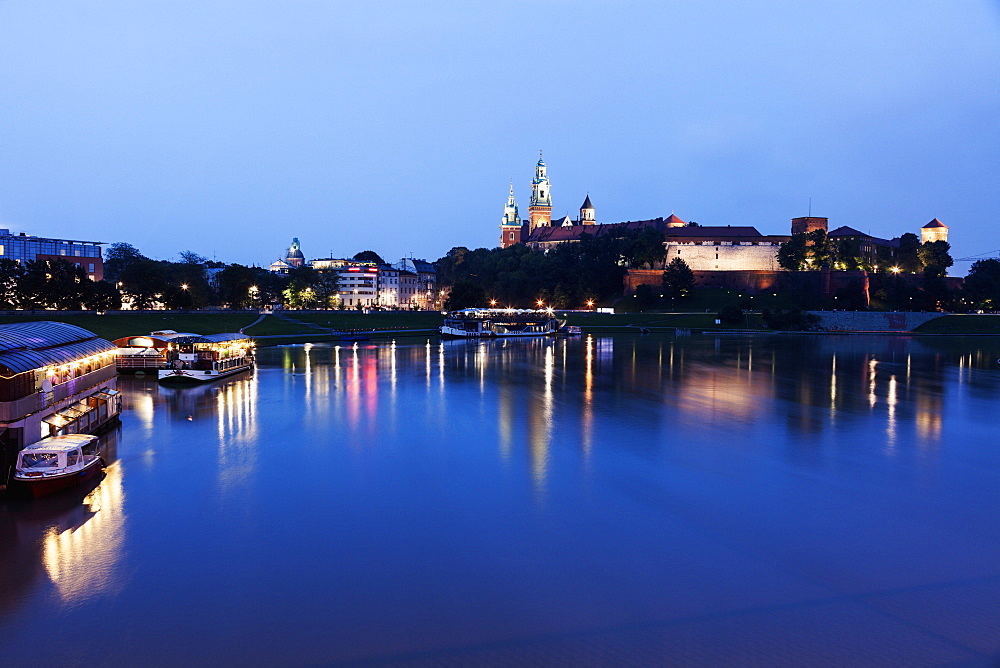 Wawel Royal Castle and Vistula River evening time, Poland