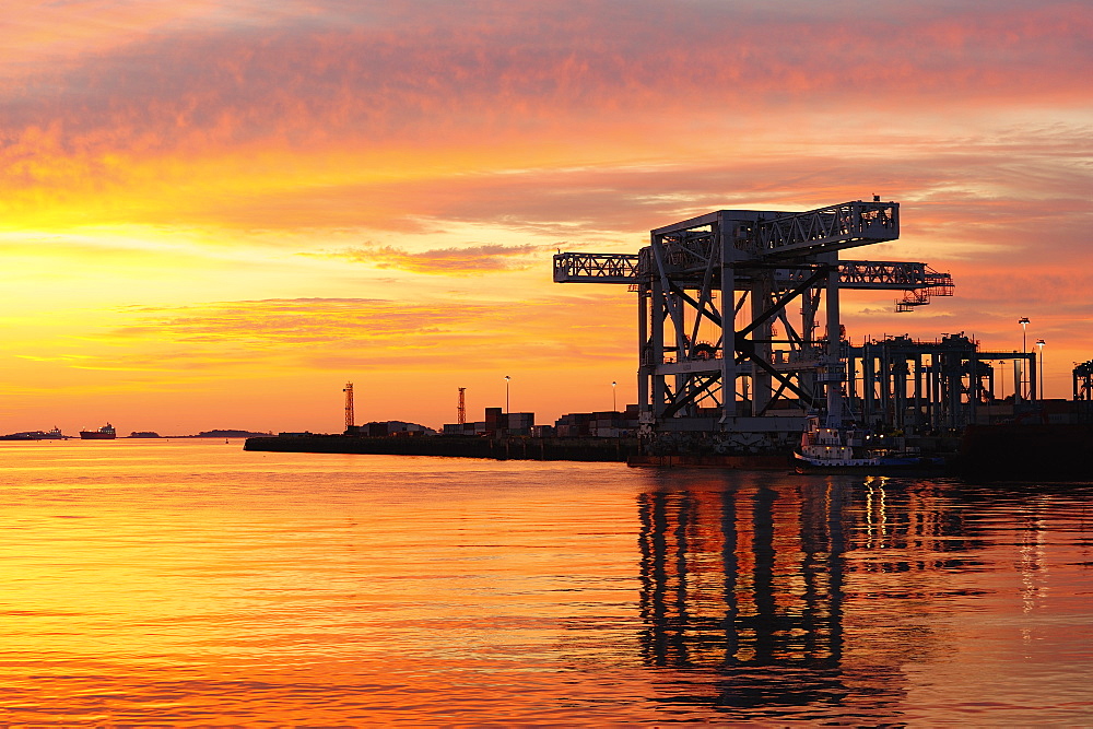 Colorful sky over Boston Harbor Dock, Boston, Massachusetts