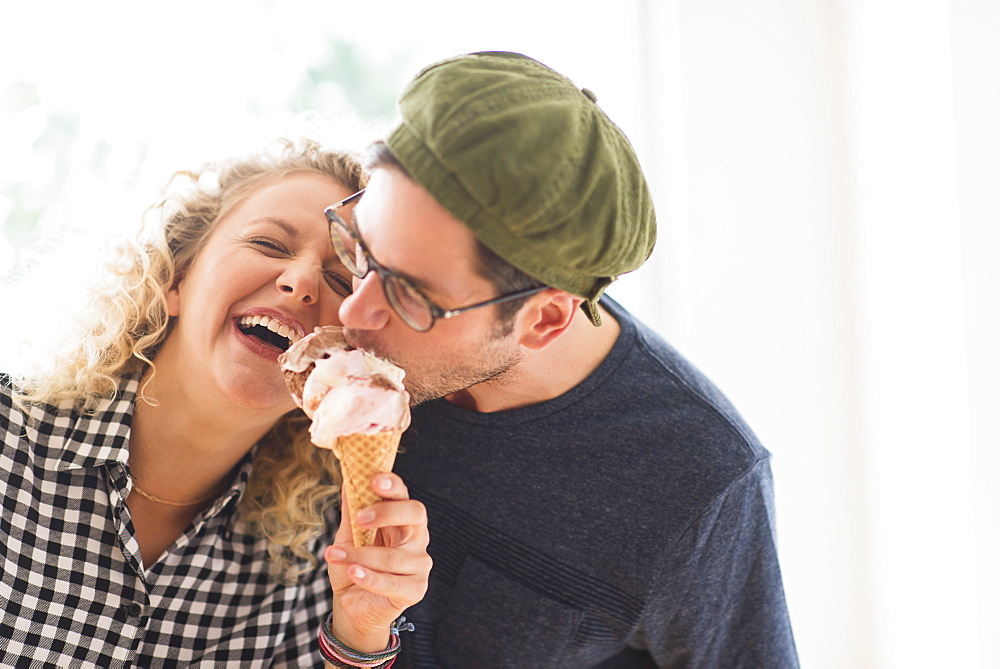 Couple eating ice cream together