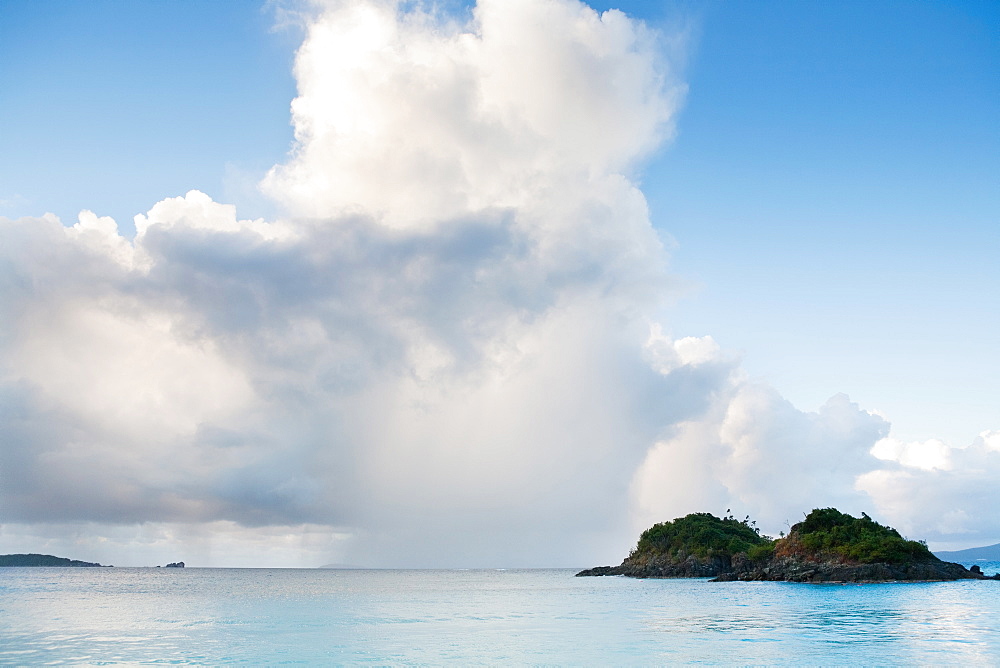 Scenic view of island on sea, Trunk Bay, St. John, US Virgin Islands