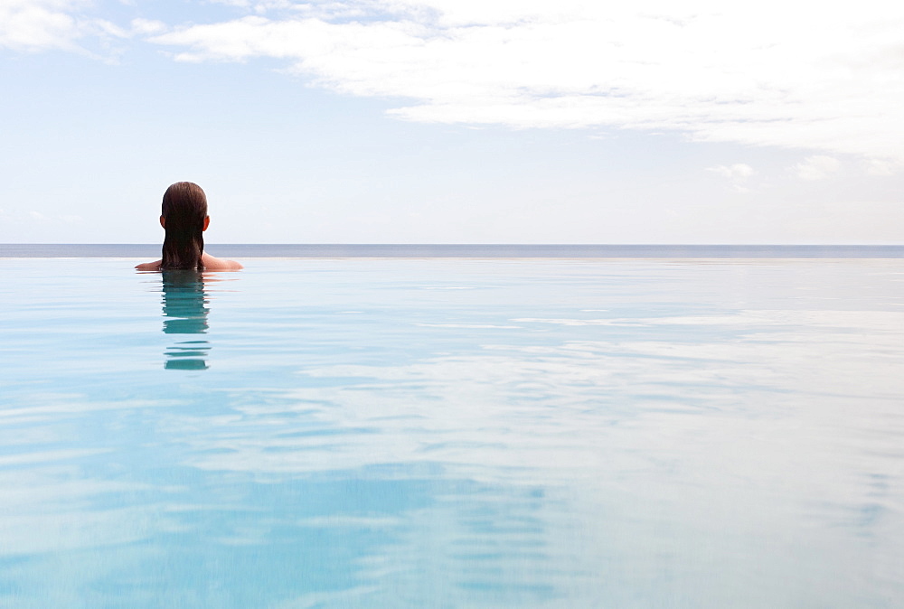 Woman in swimming pool, St. John, US Virgin Islands