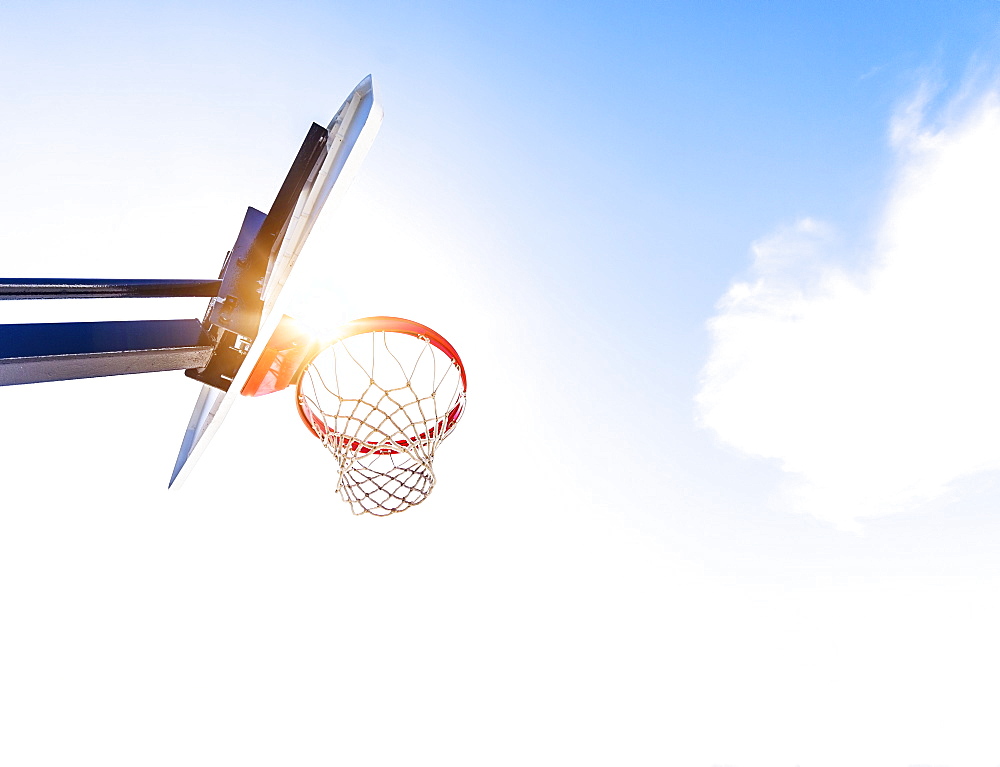 Low-angle view of basketball hoop