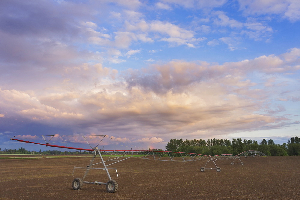 Irrigation equipment in field, USA, Oregon, Marion County