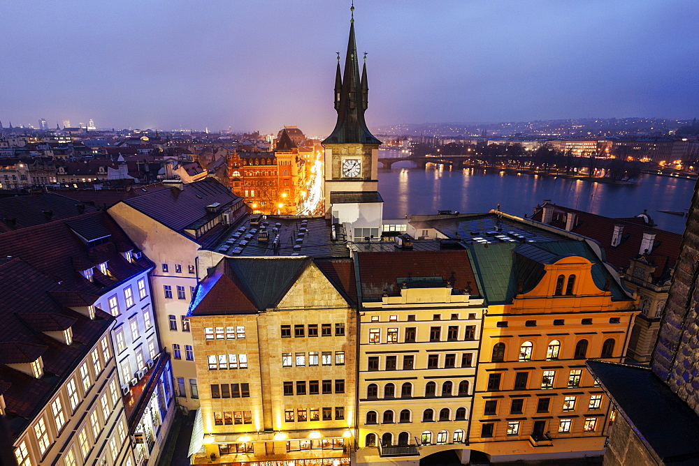 Old town tower by Vltava River at sunset, Czech Republic, Prague, Old Town,Water Tower,Staromestska vodarna, Vltava River