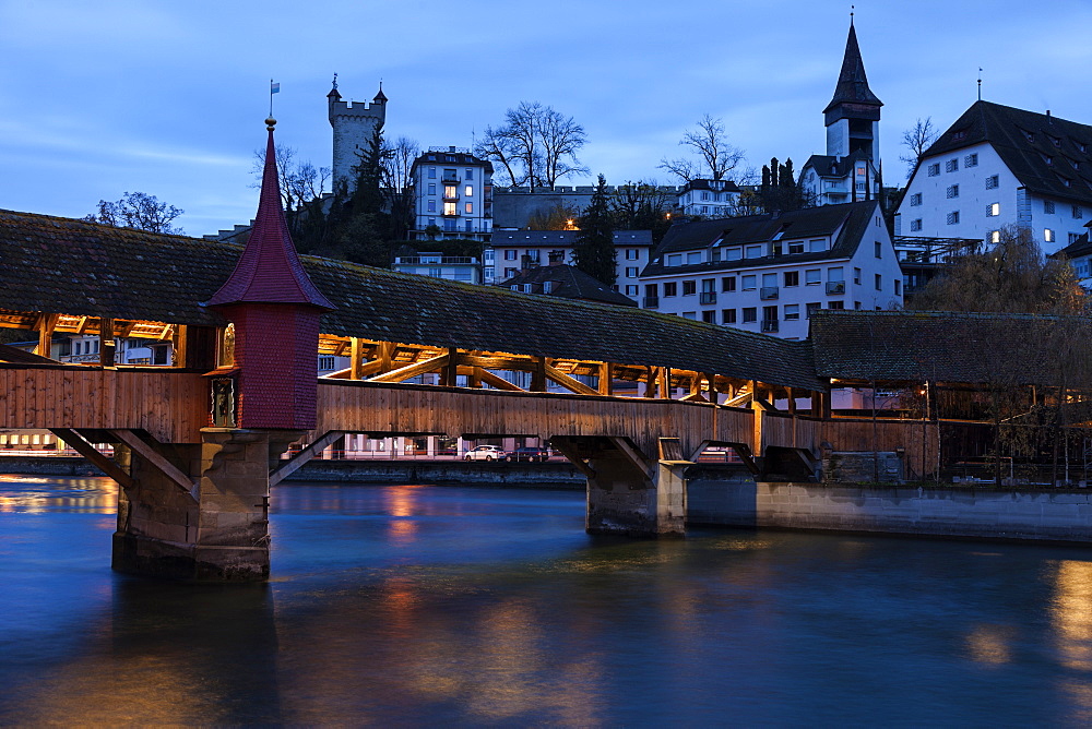 Spreuer Bridge, Switzerland, Lucerne, Spreuerbrucke, city wall towers