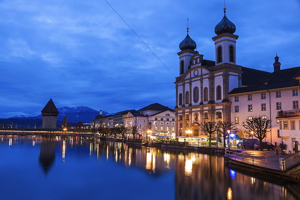 Chapel Bridge and Jesuit Church, Switzerland, Lucerne, Chapel Bridge,Jesuit Church