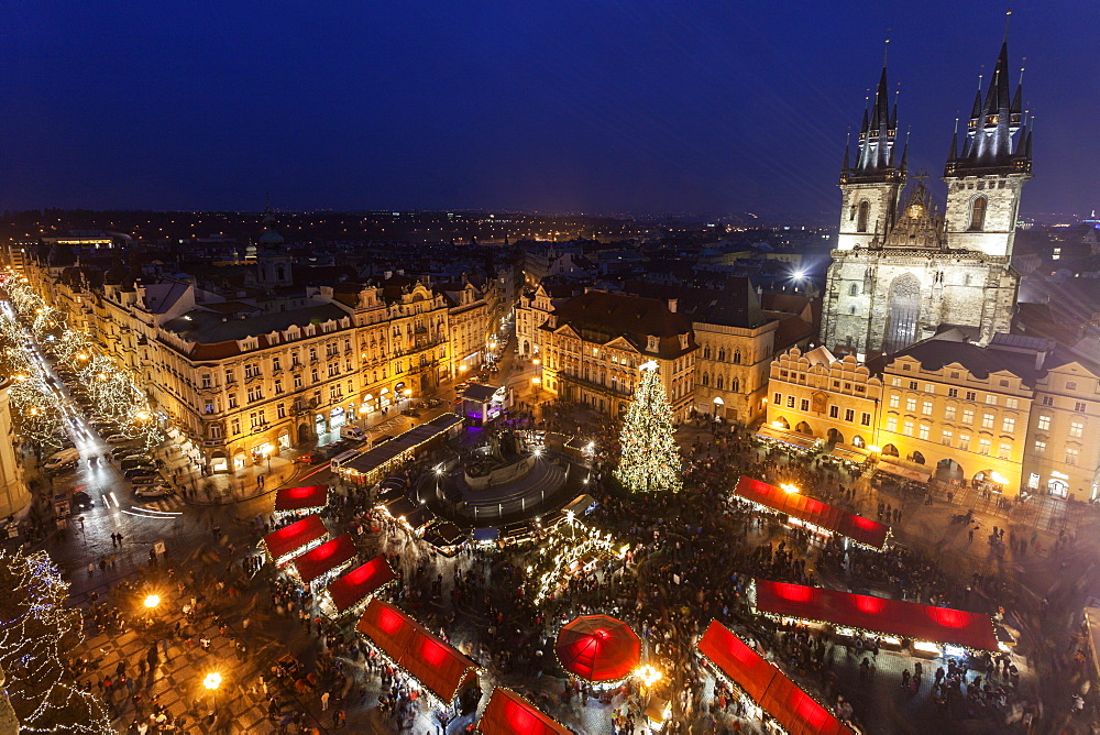 Town square at night, Czech Republic, Prague, Old Town Square