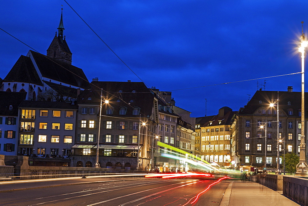 Mittlere Bridge at night, Switzerland, Basel-Stadt, Basel, Mittlere Bridge