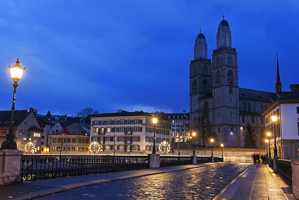Grossmunster at night, Switzerland, Zurich