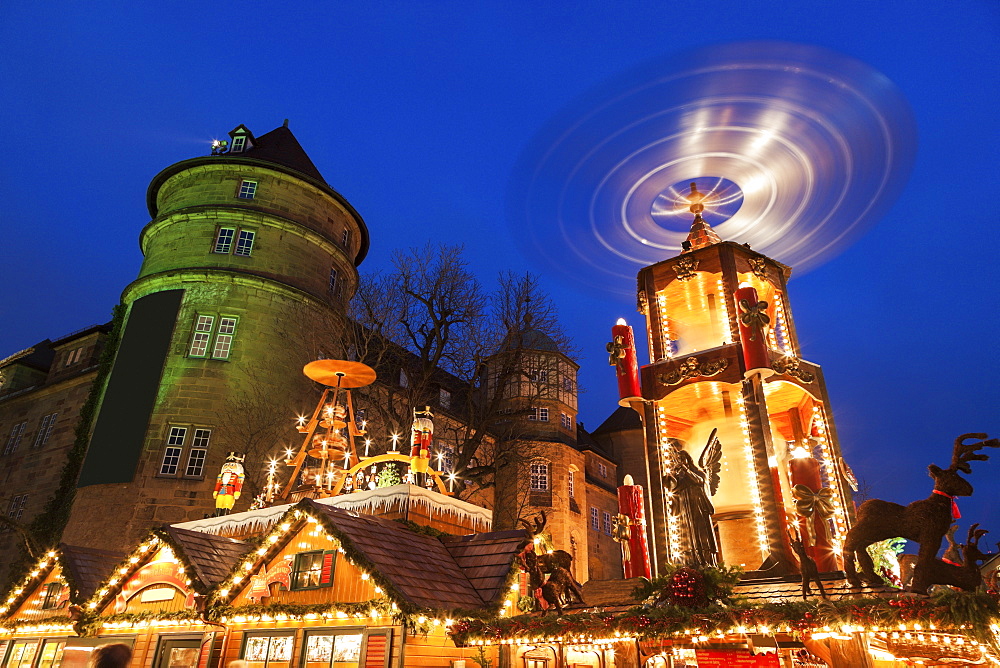 Christmas market at night, Germany, Baden-Wurttemberg, Stuttgart