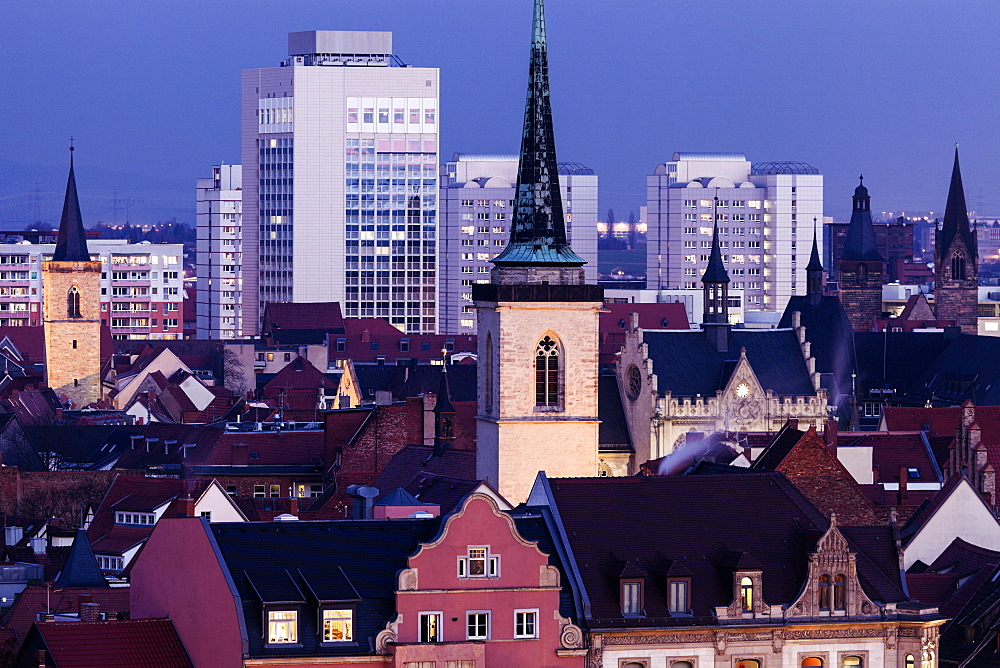 Cityscape with Allerheiligenkirche bell tower, Germany, Thuringia, Erfurt