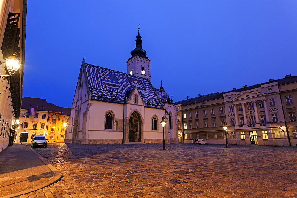 Town square and St. Mark's Church, Croatia, Zagreb, St. Mark's Church,Croatian parliament