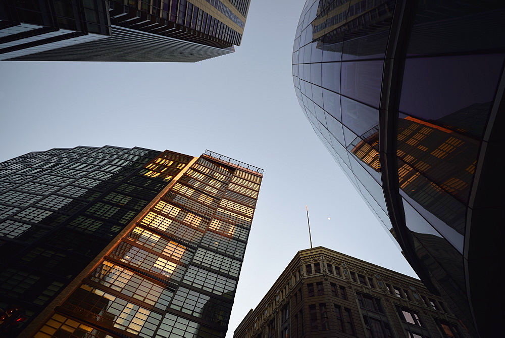 Low-angle view of downtown district, USA, Massachusetts, Boston