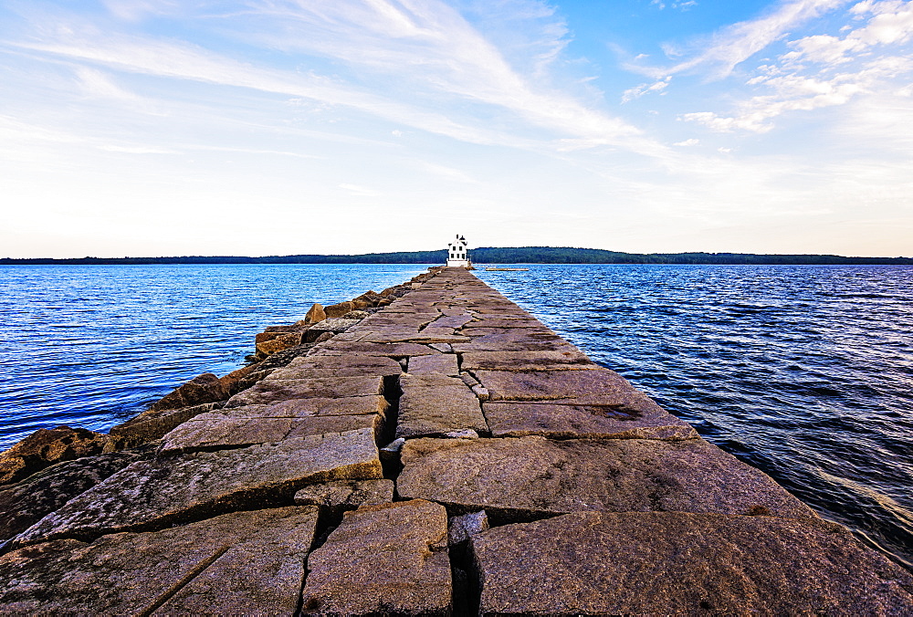 Rockland Breakwater Lighthouse seeing from pier, USA, Maine, Rockland