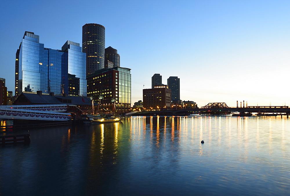 View of Fort Point Channel at dawn, USA, Massachusetts, Boston