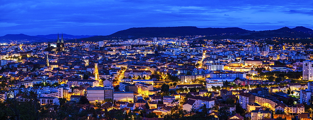 France, Auvergne-Rhone-Alpes, Clermont-Ferrand, Cityscape at dusk