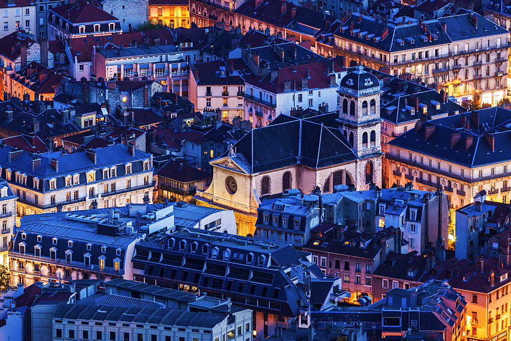 France, Auvergne-Rhone-Alpes, Grenoble, Grenoble panorama at evening