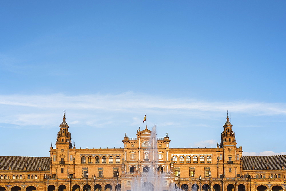 Spain, Seville, Fountain at Plaza De Espana