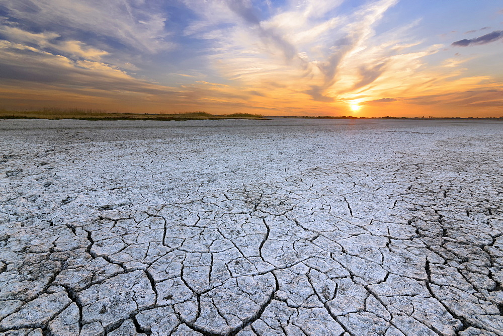 Ukraine, Dnepropetrovsk Region, Novomoskovskiy District, Lake Soleniy Lyman, Desert at sunset