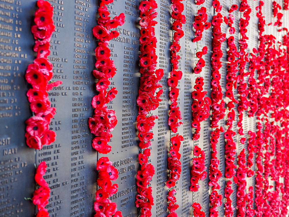 War memorial with poppies