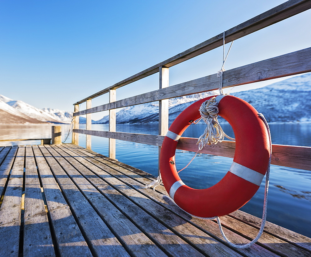 Life preserver on pier in Tromso, Norway