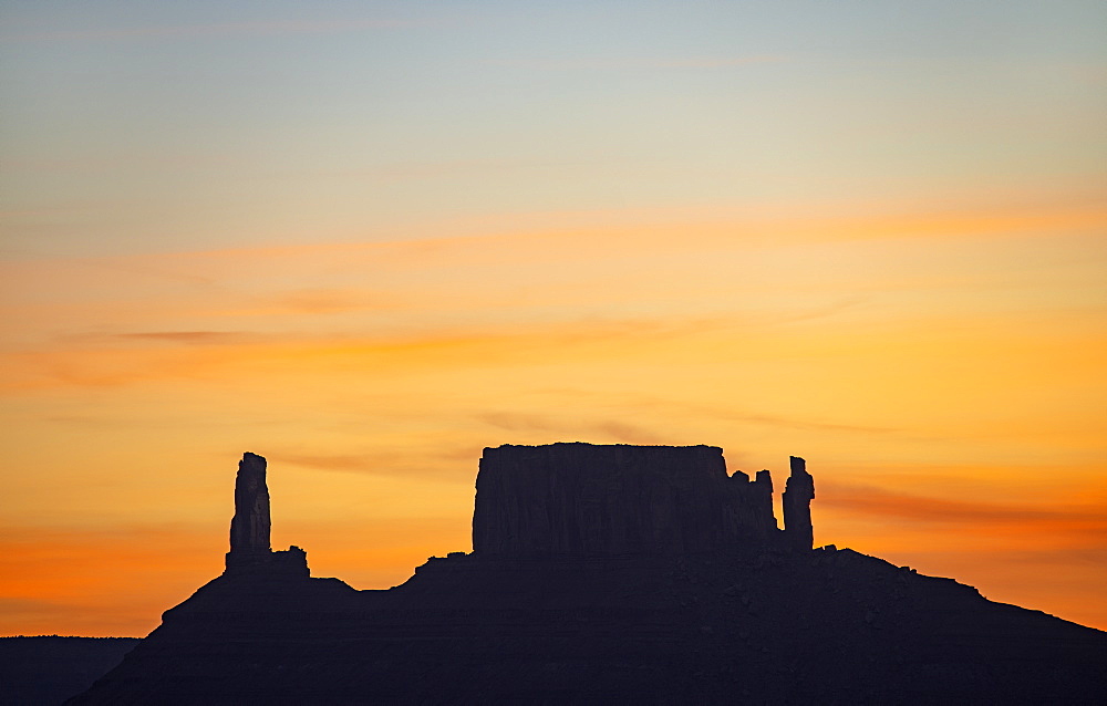 Silhouette of rock formations in Professor Valley in Arches National Park, Utah