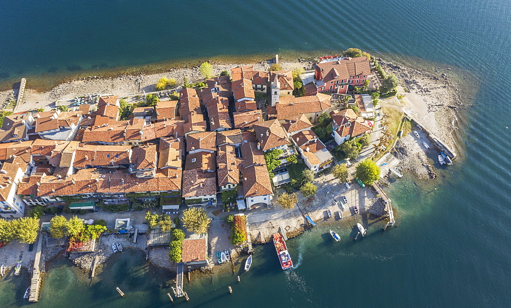 Aerial view of Isola dei Pescatori on Lake Maggiore, Italy