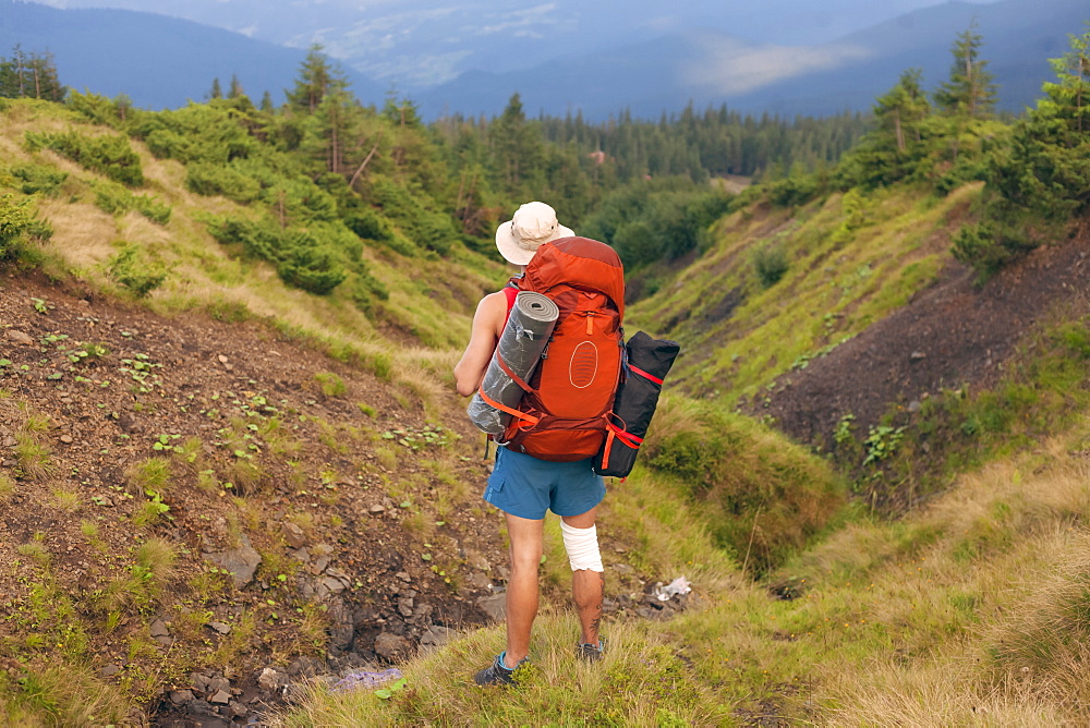 Man hiking in the Carpathian Mountain Range