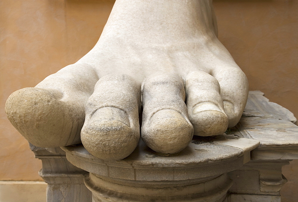 Close up of the foot of Constantine statue, Capitoline Museum, Italy