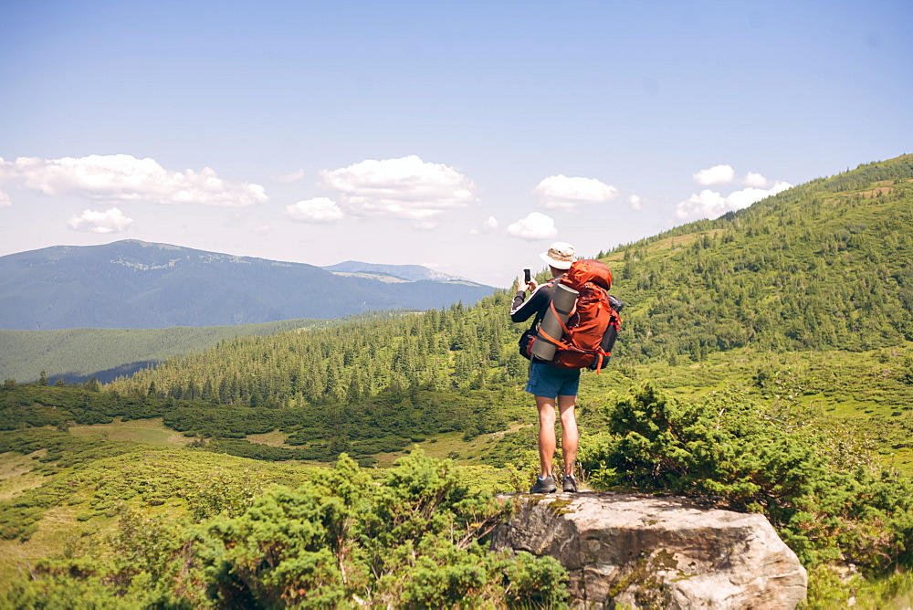 Man hiking in the Carpathian Mountain Range