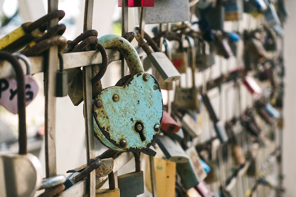 Padlocks on fence in Barcelona, Spain