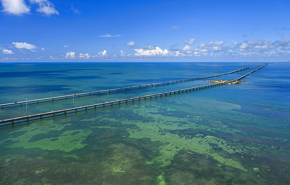 Aerial view of Seven Mile Bridge in Florida Keys, USA