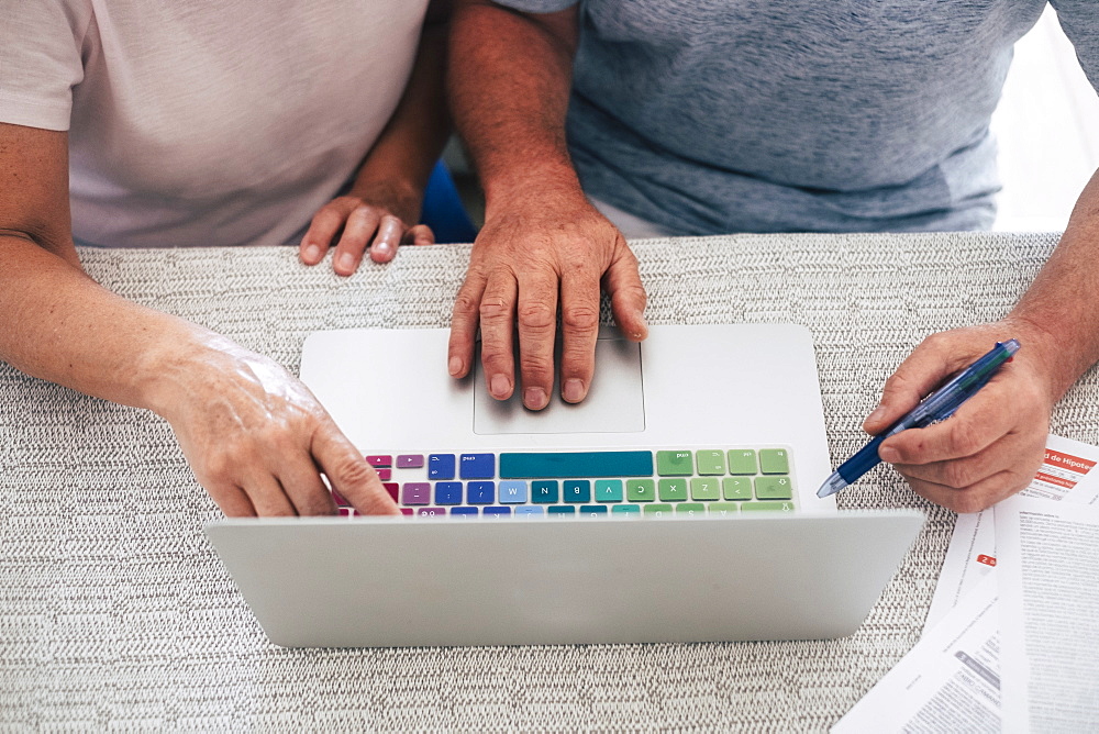 Senior couple using laptop