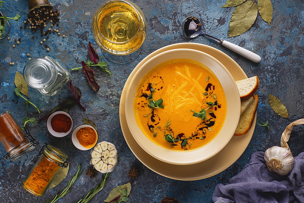 Bowl of soup with white wine