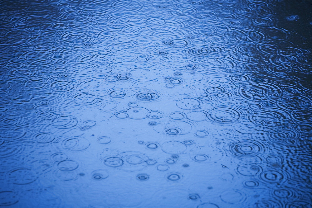 Raindrops rippling on water