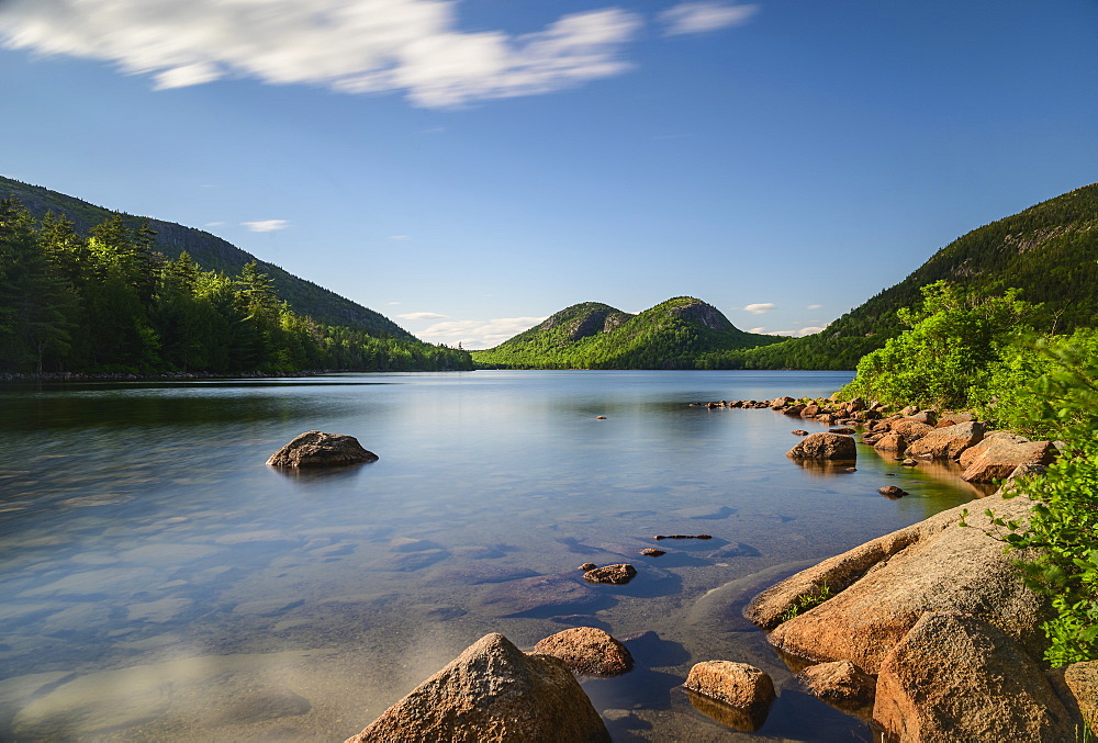 Long exposure shot of Jordan Pond, Acadia National Park, USA