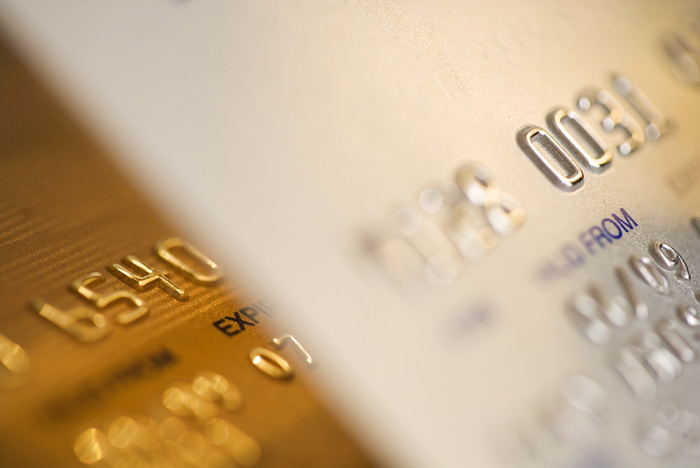 Close up of gold credit cards