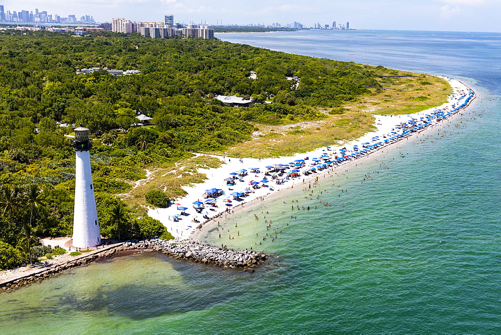 Lighthouse on coastline in Key Biscayne, Florida, United States of America