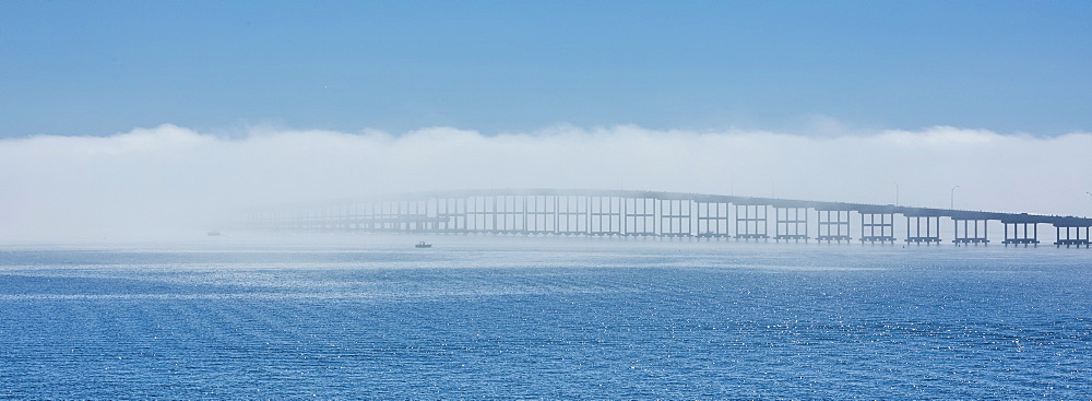 Bridge over sea in fog in Key Biscayne, Florida, United States of America