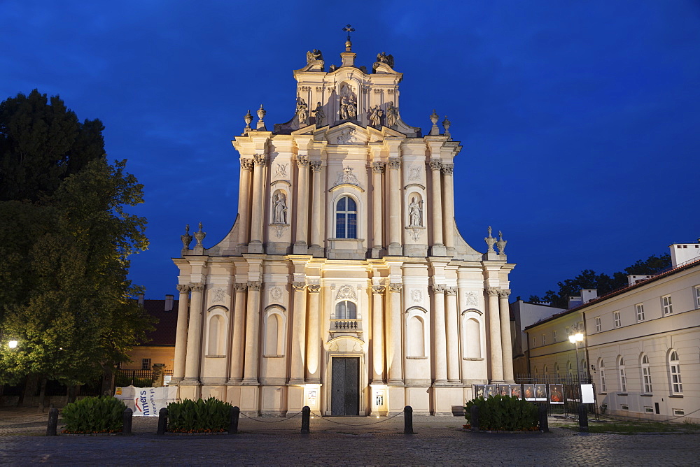 Visitationist Church at night in Warsaw, Masovia, Poland