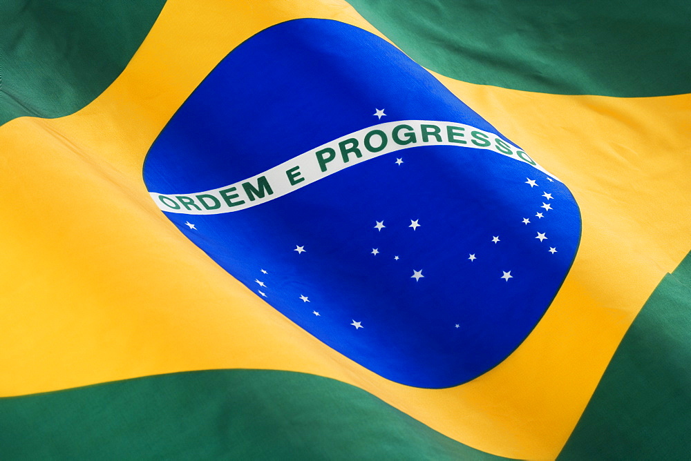 Close up of flag of Brazil