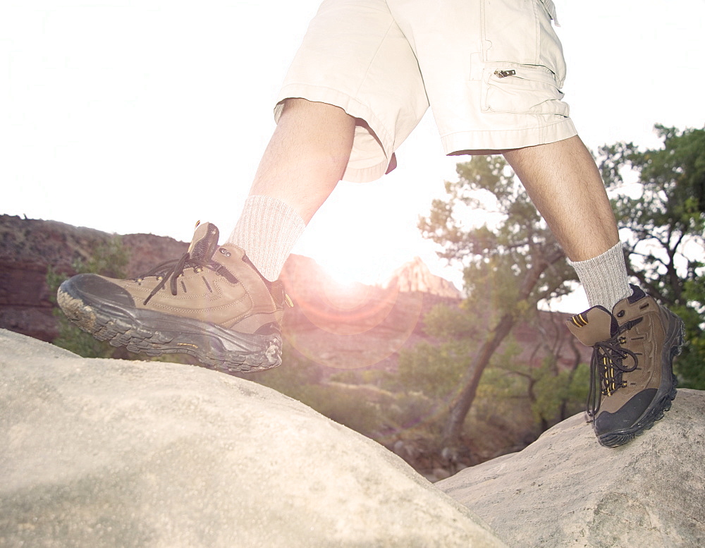 Closeup of feet hiking