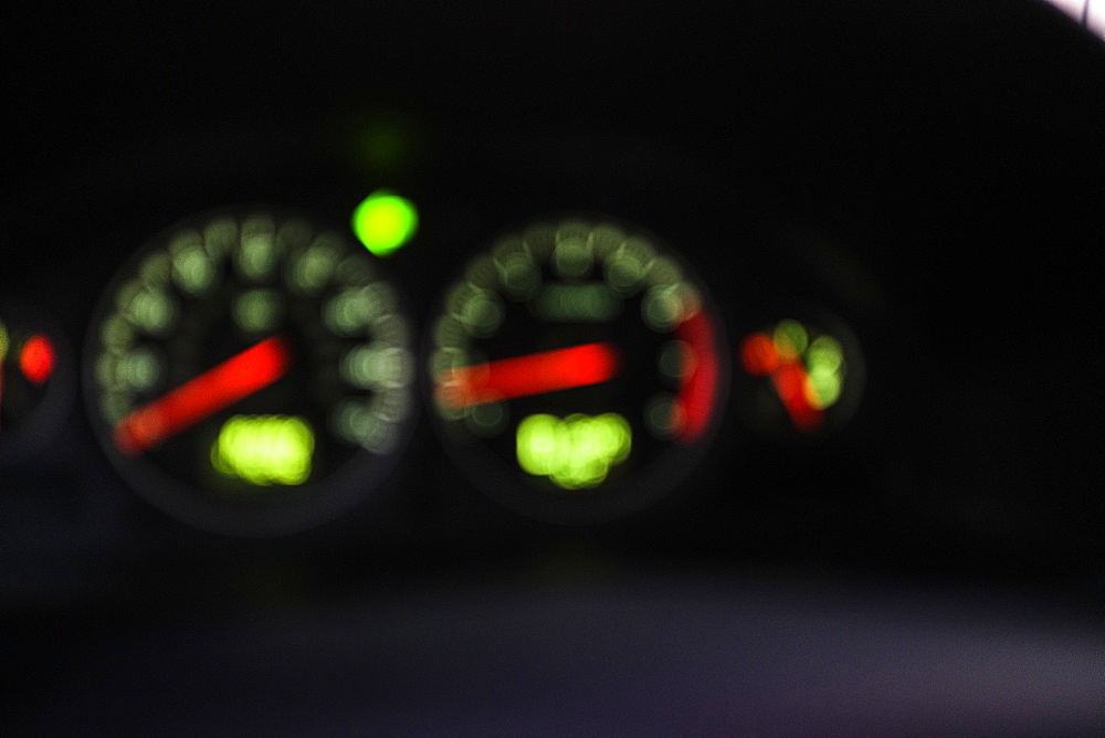 Speedometer in car in soft focus