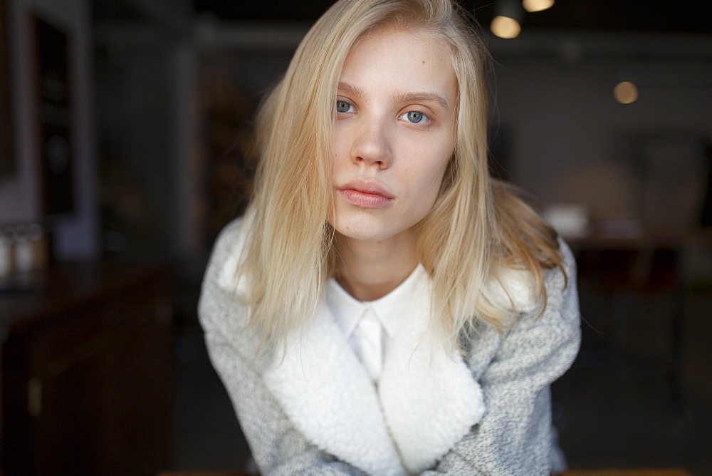 Young woman in wool coat