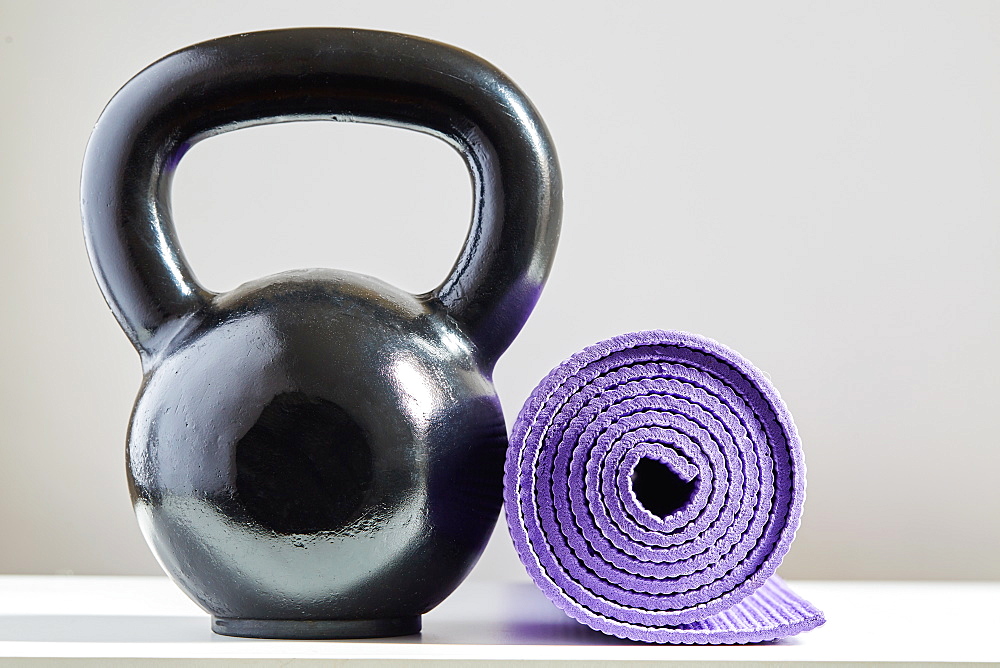 Kettle bell and yoga mat