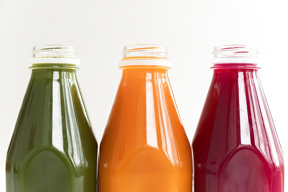 Healthy juices in row