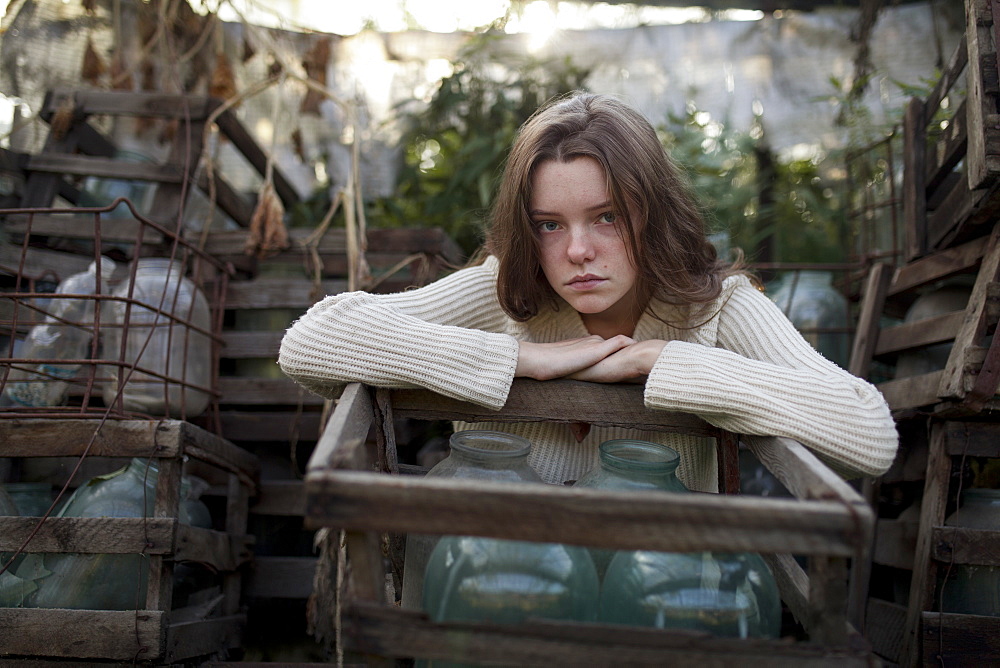 Russia, Omsk, Portrait of young woman with brown hair