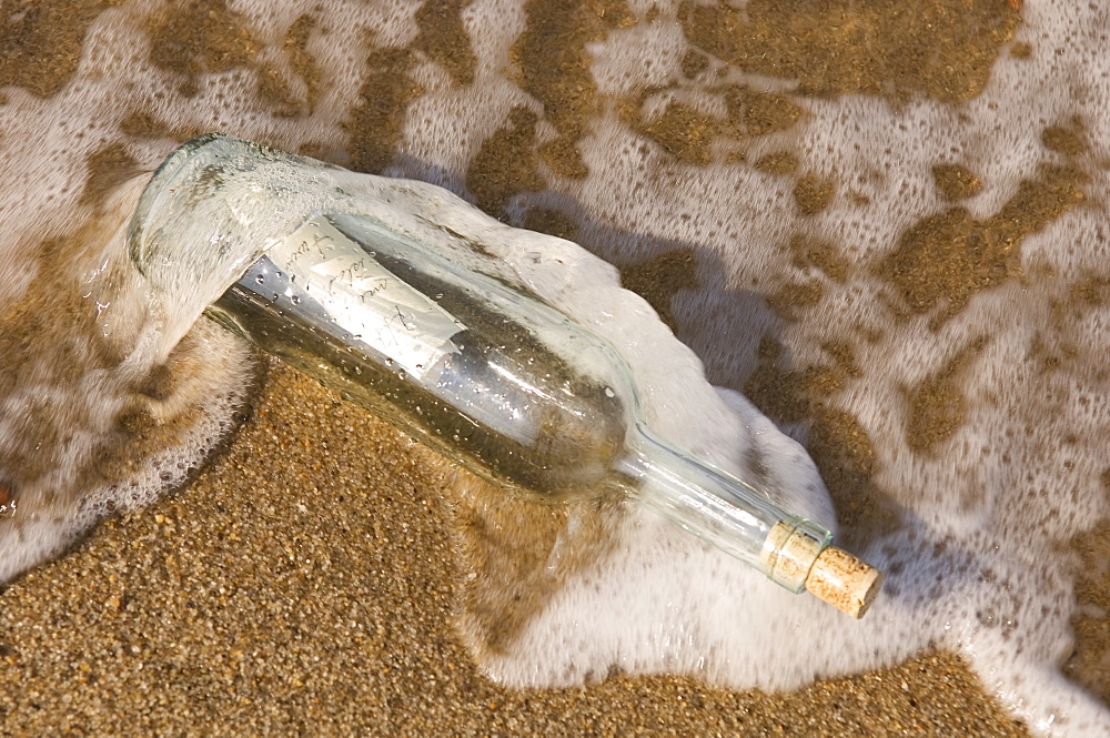 Message in bottle washing up on shore